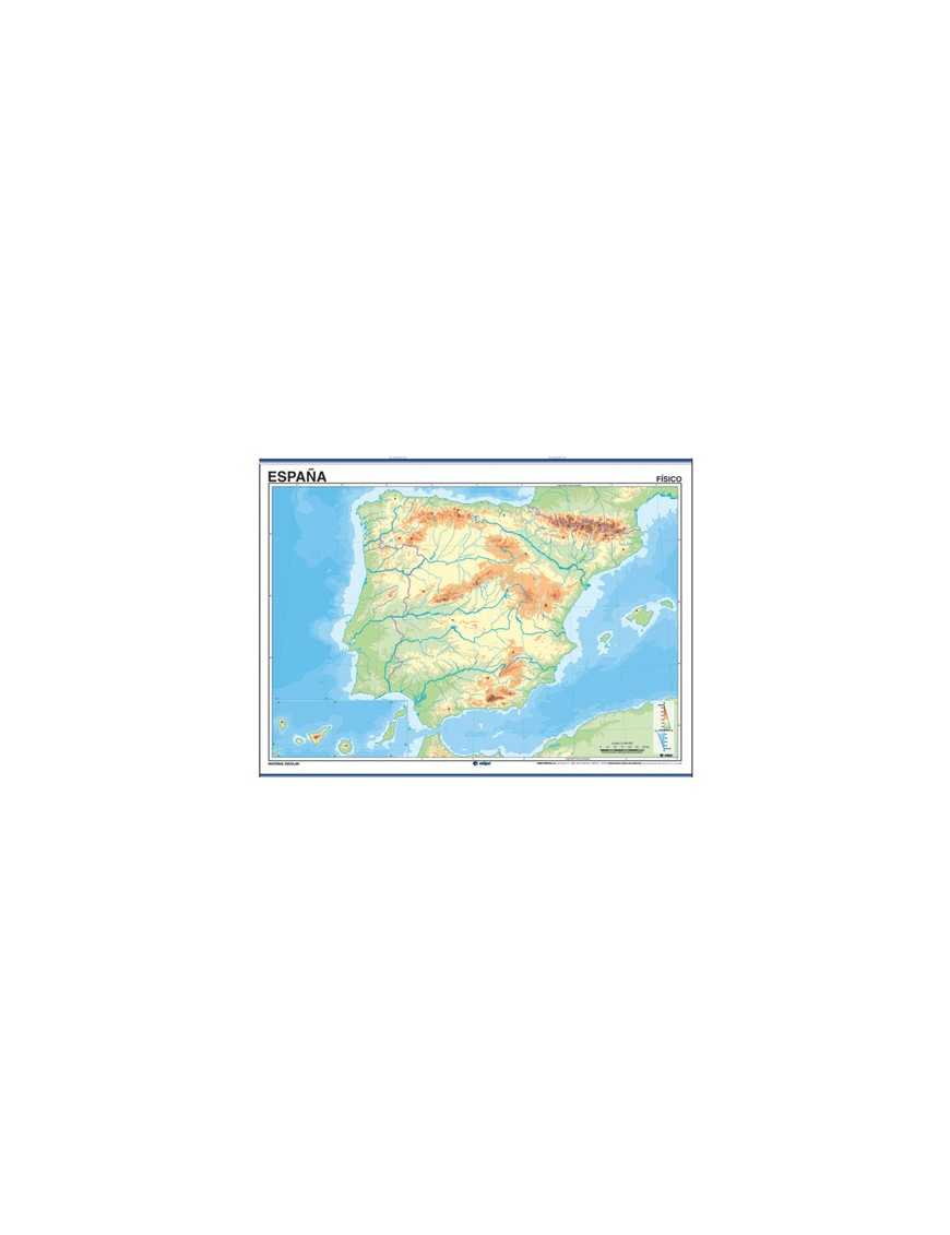 MAPA MUDO DE ESPAÑA FISICO 4 COLORES
