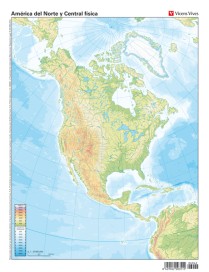 MAPA MUDO DE AMERICA DEL NORTE FISICO 4 COLORES