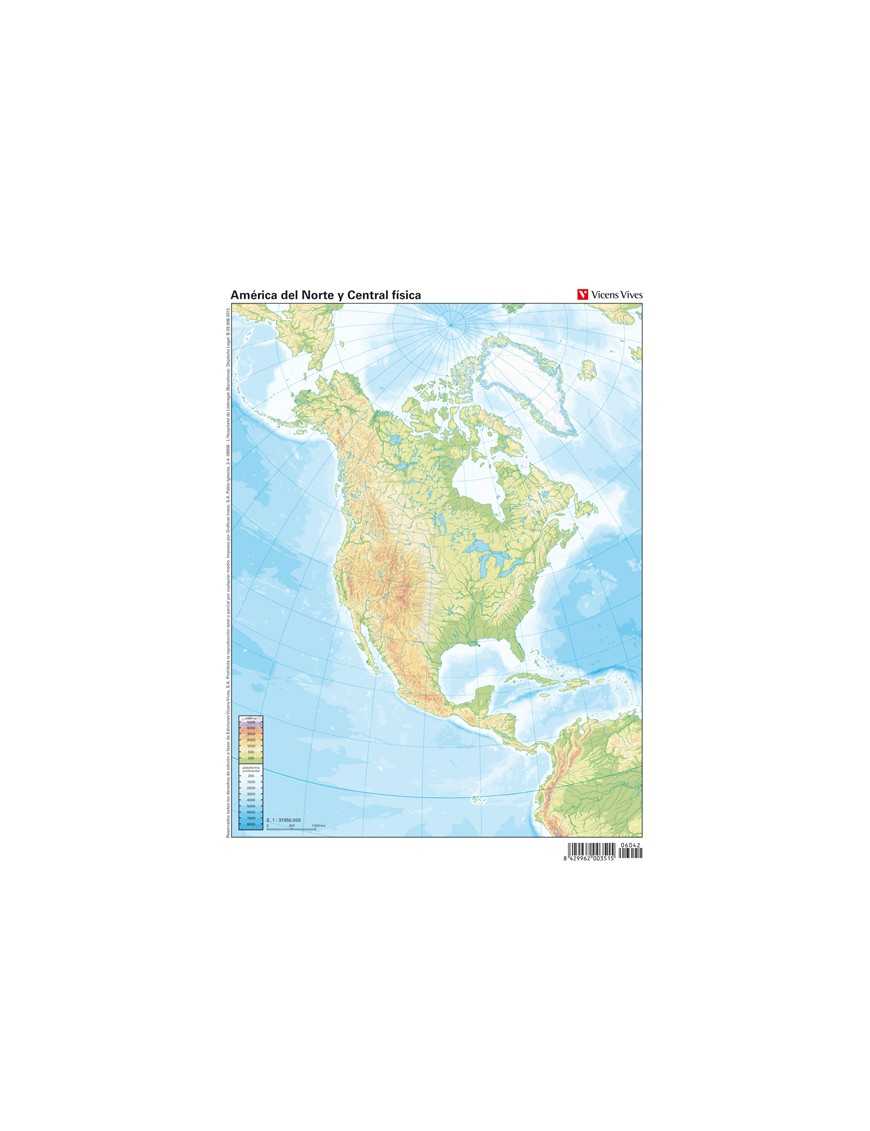 MAPA MUDO DE AMERICA DEL NORTE FISICO 4 COLORES