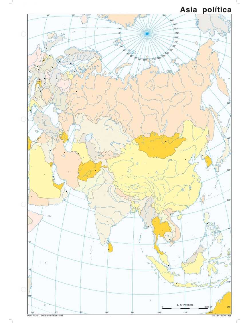 MAPA MUDO DE ASIA POLITICO 4 COLORES
