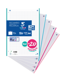 RECAMBIO OXFORD A4 100+20 H 90GR 5X5 5 COL PASTEL
