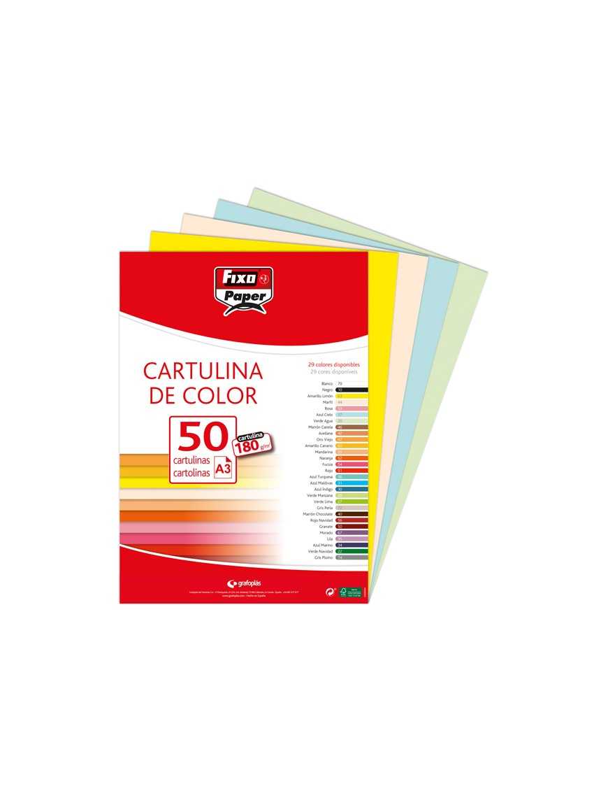 CARTULINAS A3 SURTIDAS PAQ.50 COL.FUERTES FIXO