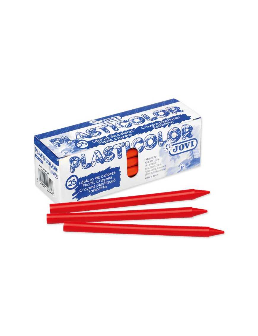 CAJA 25 CERAS PLASTICOLOR JOVI ROJO.
