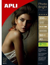 APLI 04457 50 HOJAS PAPEL FOTO BRIGHT A3 200 GR.